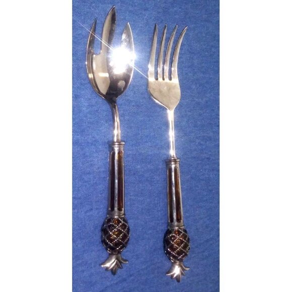 Serving Spoon Set PINEAPPLE design Silver Plated 2 Pc INTERNATIONAL SILVER CO - Picture 1 of 7